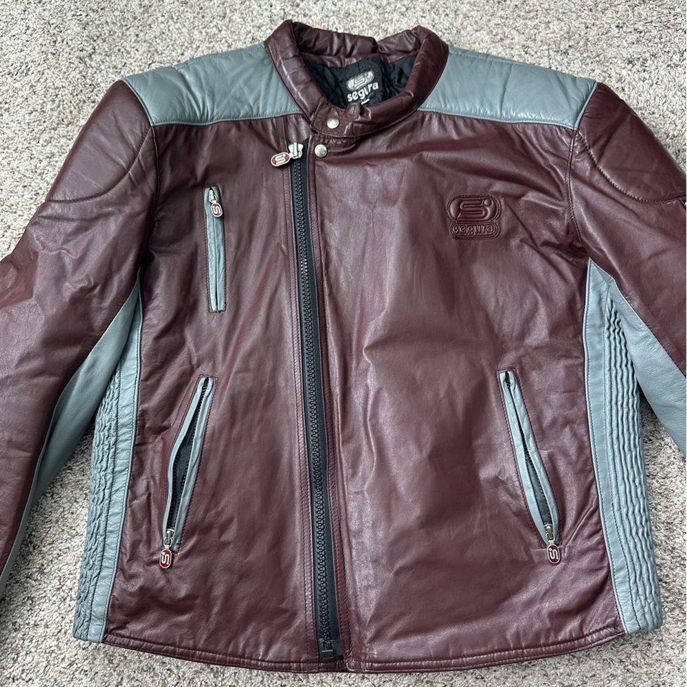 Vintage Segura Motorcycle Jacket Men’s Size 50 Padded Brown Gray Made In France